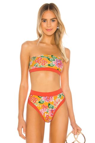 Lovers + Friends + Little Me Bikini Top in Tangerine Floral