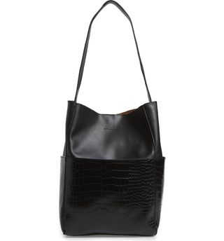 Street Level + Croc Embossed Faux Leather Bucket Bag & Removable Pouch
