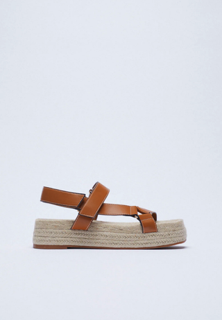 Zara + Topstitched Jute Platform Sandals