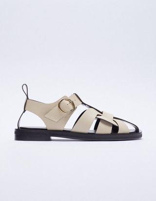 Zara + Low Heel Leather Fisherman Sandals