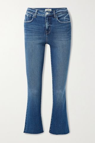 L'Agence + Kendra Cropped Distressed High-Rise Flared Jeans