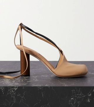 A.W.A.K.E Mode + Geraldine Asymmetric Two-Tone Leather Sandals