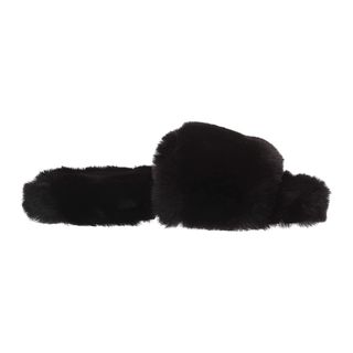 The Drop + Marina Faux Fur Cottage Slippers in Black