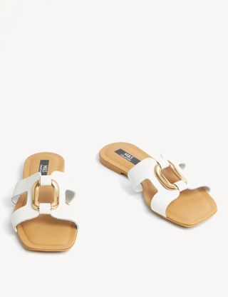 M&S Collection + Leather Ring Detail Flat Sliders