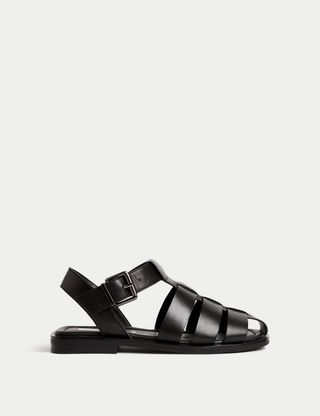 M&S Collection + Wide Fit Leather Ankle Strap Flat Sandals