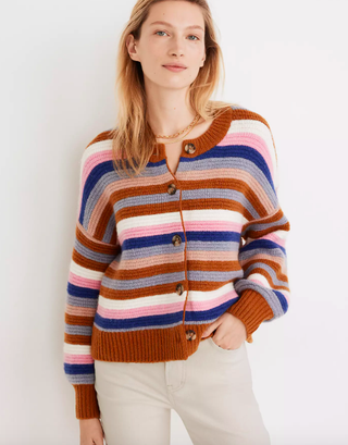 Madewell + Striped Springview Cardigan Sweater in Coziest Yarn