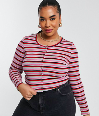 Wednesday's Girl + Curve Cropped Cardigan in Retro Stripe