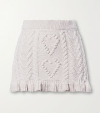 LoveShackFancy + Brendana Ruffled Cable-Knit Mini Skirt