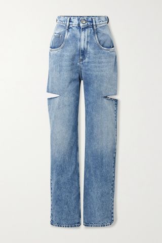 Maison Margiela + Cutout Distressed High-Rise Wide-Leg Jeans