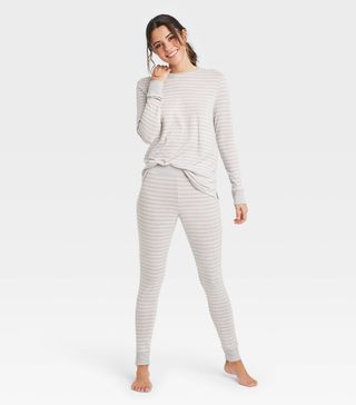 Stars Above + Striped Cozy Long Sleeve Top and Leggings Pajama Set