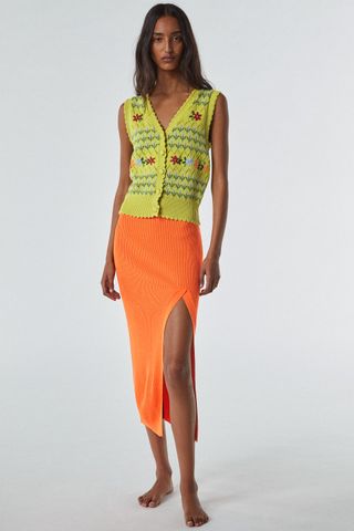 Zara + Floral Knit Vest