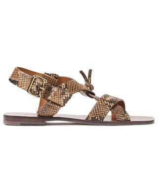 Zimmermann + Knotted Snake-Effect Leather Slingback Sandals