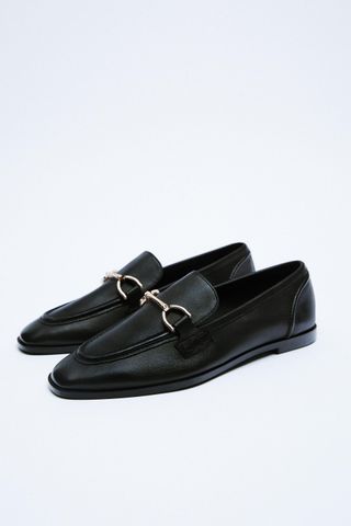 Zara + Soft Leather Loafers With Buckle