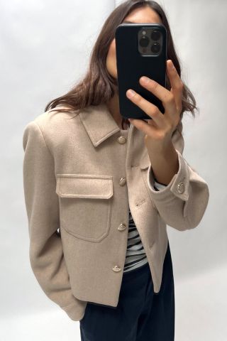 Zara + Cropped Wool Blend Jacket