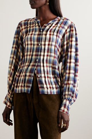 DÔEN + Harlow Pintucked Checked Woven Blouse