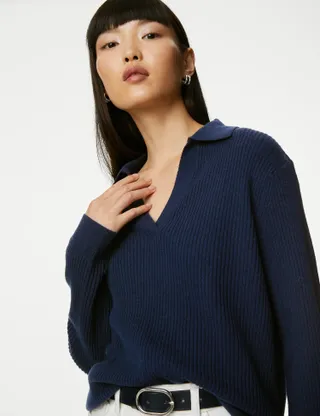 Autograph + Merino Wool With Cashmere Collared Jumper