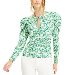 International Concepts + Printed Ruched Keyhole Top