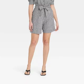 Who What Wear x Target + High-Rise Shorts in Black Gingham