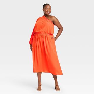 Who What Wear x Target + One Shoulder Long Sleeve Dress