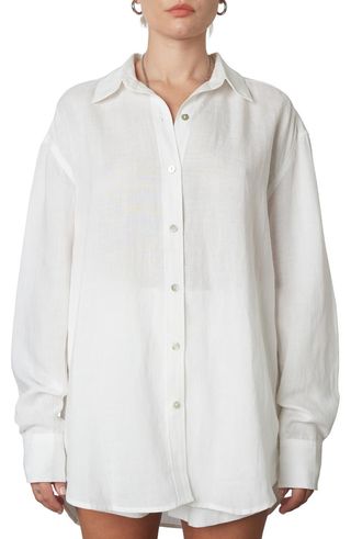 Nia + Oversize Linen Button-Up Shirt