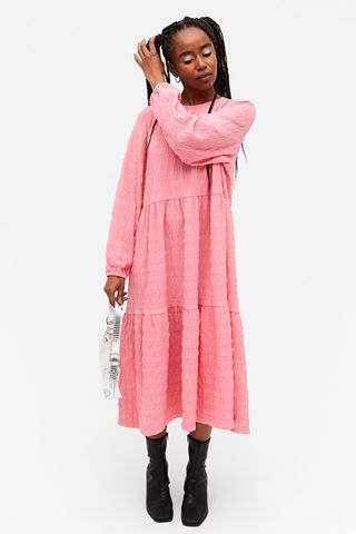 Monki + Tiered Midi Dress - Bright Pink