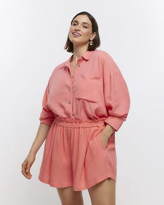 River Island + Plus Pink Shorts With Linen