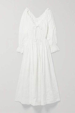 Dôen + + Net Sustain Isolde Shirred Broderie Anglaise Organic Cotton-Poplin Midi Dress