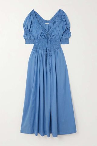 Dôen + Ischia Smocked Cotton-Blend Maxi Dress
