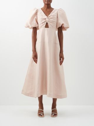 Aje + Dusk Twisted Cutout Linen-Blend Dress