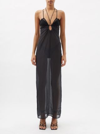Nensi Dojaka + Cutout Side-Slit Silk-Chiffon Gown