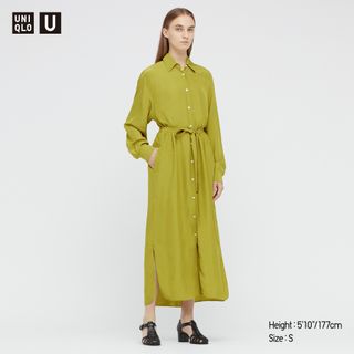 Uniqlo + Women U Shiny Rayon Long Shirt Dress