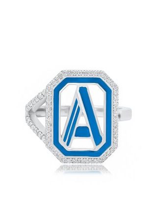 Colette + 18kt White Gold Gatsby Initial Diamond and Enamel Ring