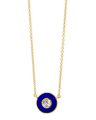 Syna Jewels + 18k Yellow Gold Diamond Pendant Necklace With Blue Enamel
