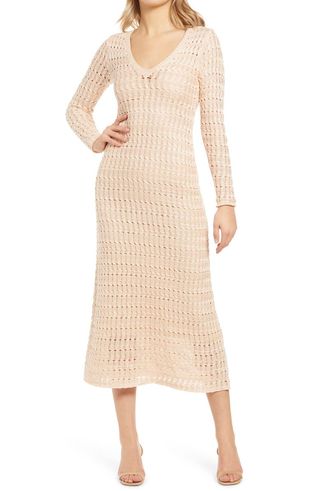 Afrm + Cedro Crochet Long Sleeve Midi Dress