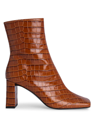By Far + Celine Square-Toe Croc-Embossed Leather Ankle Boots