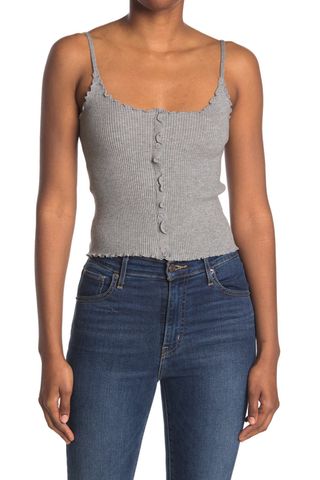Lush + Button Front Ribbed Crop Camisole