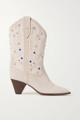 Isabel Marant + Luliette Embellished Canvas and Suede Ankle Boots