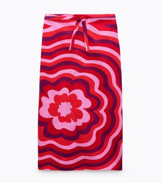 Zara + Linen Blend Printed Skirt