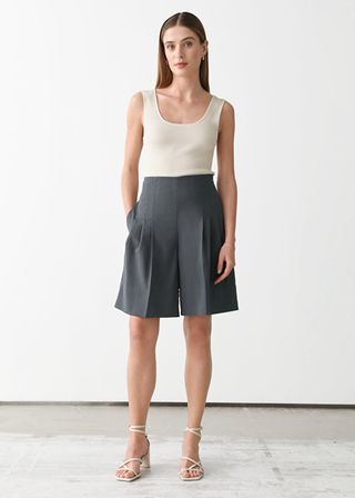 & Other Stories Rejina Pyo + Pleated High Waist Wool Shorts