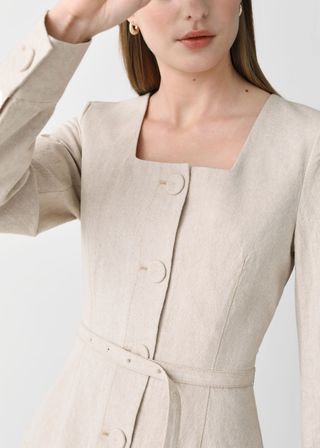 & Other Stories Rejina Pyo + Fitted Belted Button Up Cotton Blazer