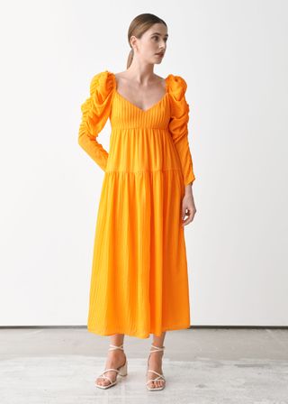 & Other Stories Rejina Pyo + Mulberry Silk Puff Sleeve Midi Dress