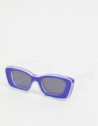 ASOS Design + Chunky Frame Bevel Sunglasses in Clear and Blue