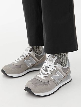New Balance + 574 Nubuck and Leather Sneakers