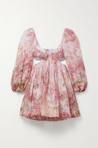 Zimmermann + Wild Botanica Open-Back Cutout Floral-Print Linen and Silk-Blend Mini Dress