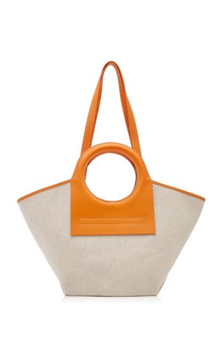 Hereu + Cala Small Leather-Trimmed Canvas Tote