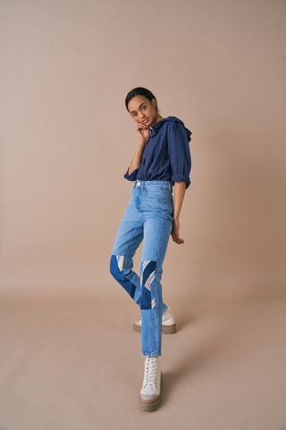 Seventy + Mochi + Bailey Jean in Vintage With Off-Cuts Patchwork Panels