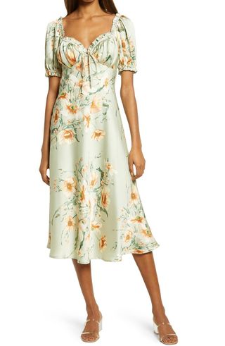 Floret Studios + Floral Puff Sleeve Midi Dress