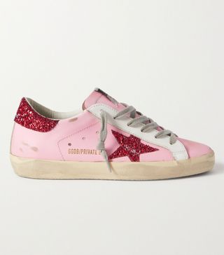 Golden Goose + Superstar Glittered Distressed Leather Sneakers
