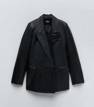 Zara + Faux Leather Tailored Blazer