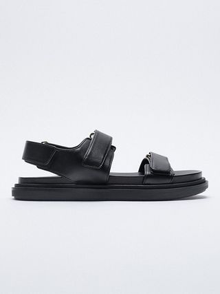 Zara + Adhesive Strap Low Heel Leather Sandals